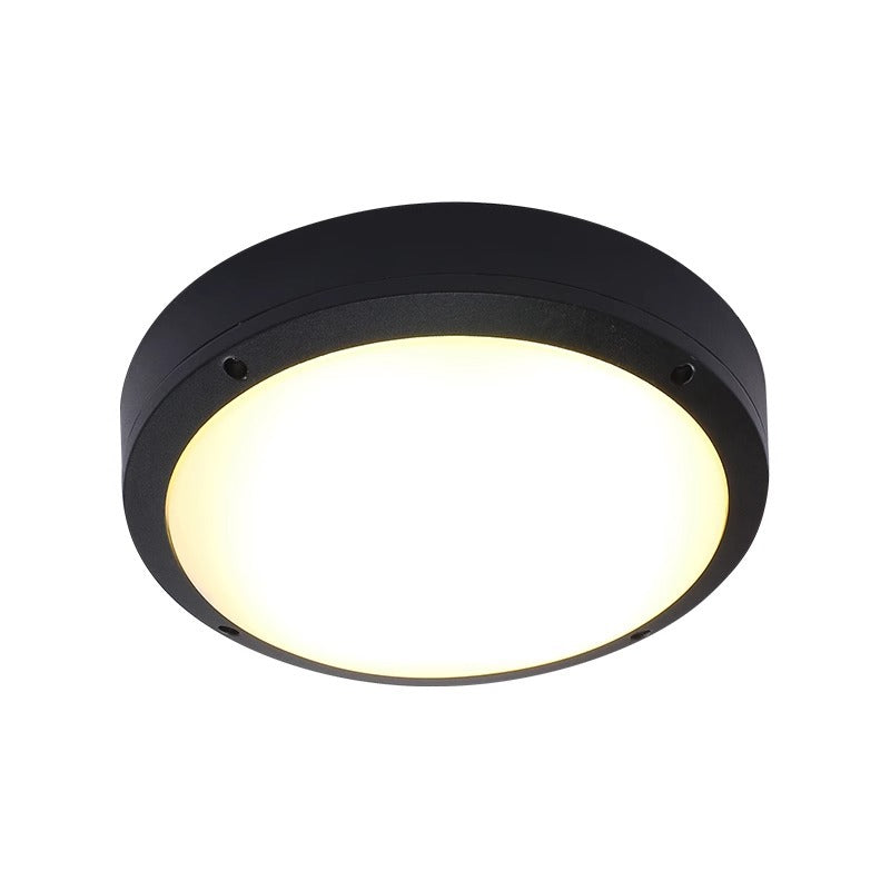 Modern Minimalist Outdoor Waterproof Round Aluminum Acrylic LED Flush Mount Ceiling Light Black