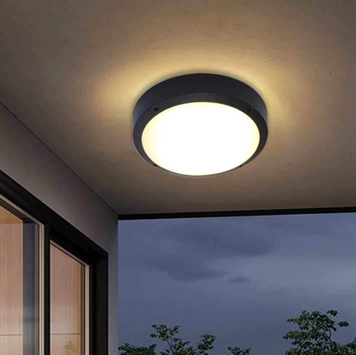Modern Minimalist Outdoor Waterproof Round Aluminum Acrylic LED Flush Mount Ceiling Light Black