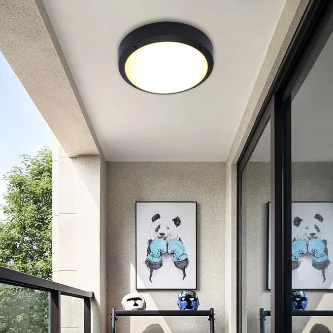 Modern Minimalist Outdoor Waterproof Round Aluminum Acrylic LED Flush Mount Ceiling Light Black