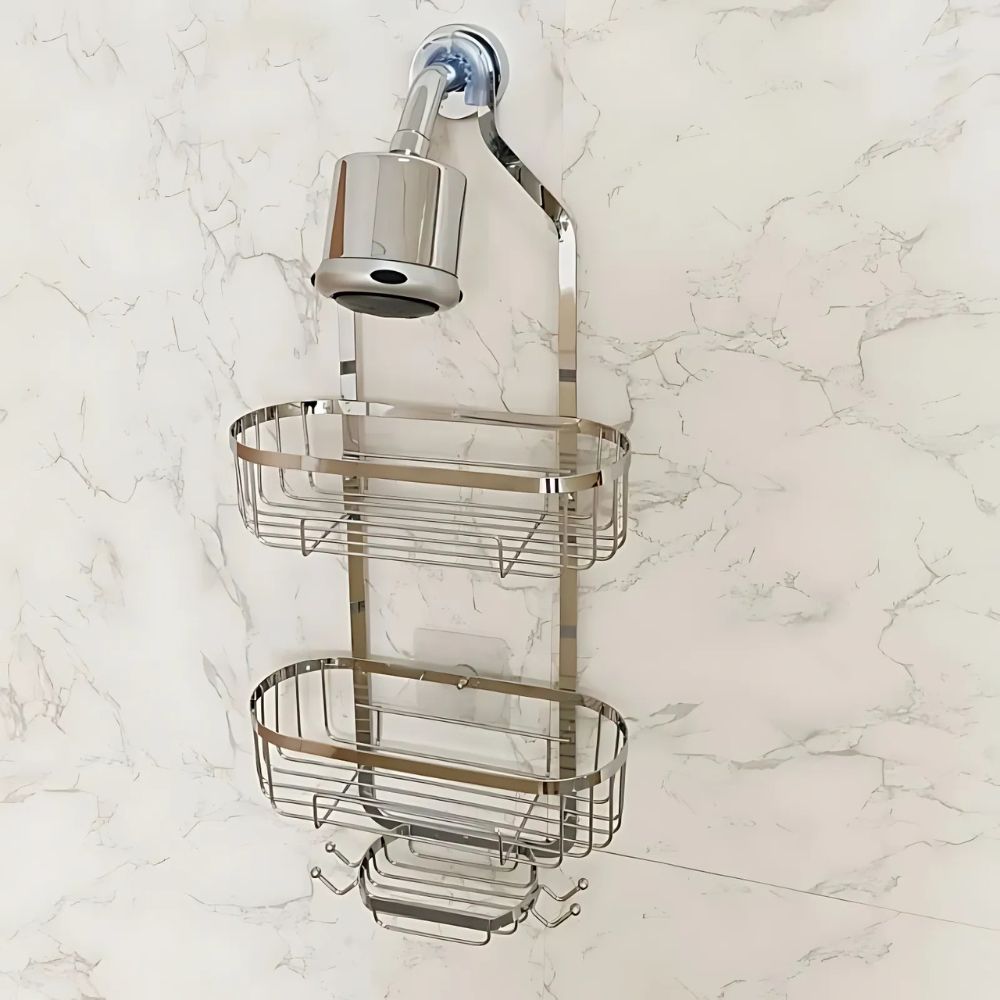 Three Layer Wall-Mounted Shower Organizer Caddy Durable Iron Bathroom Storage Shelf