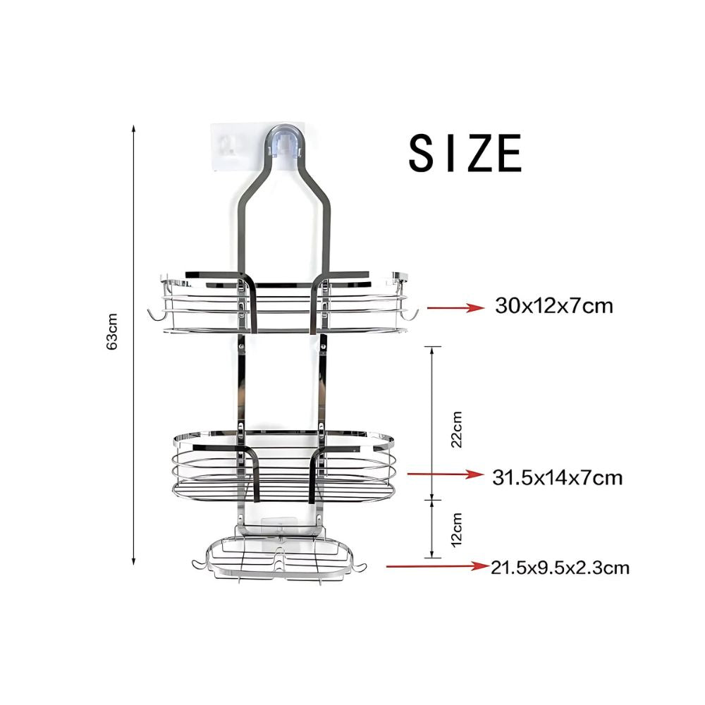 Three Layer Wall-Mounted Shower Organizer Caddy Durable Iron Bathroom Storage Shelf Black