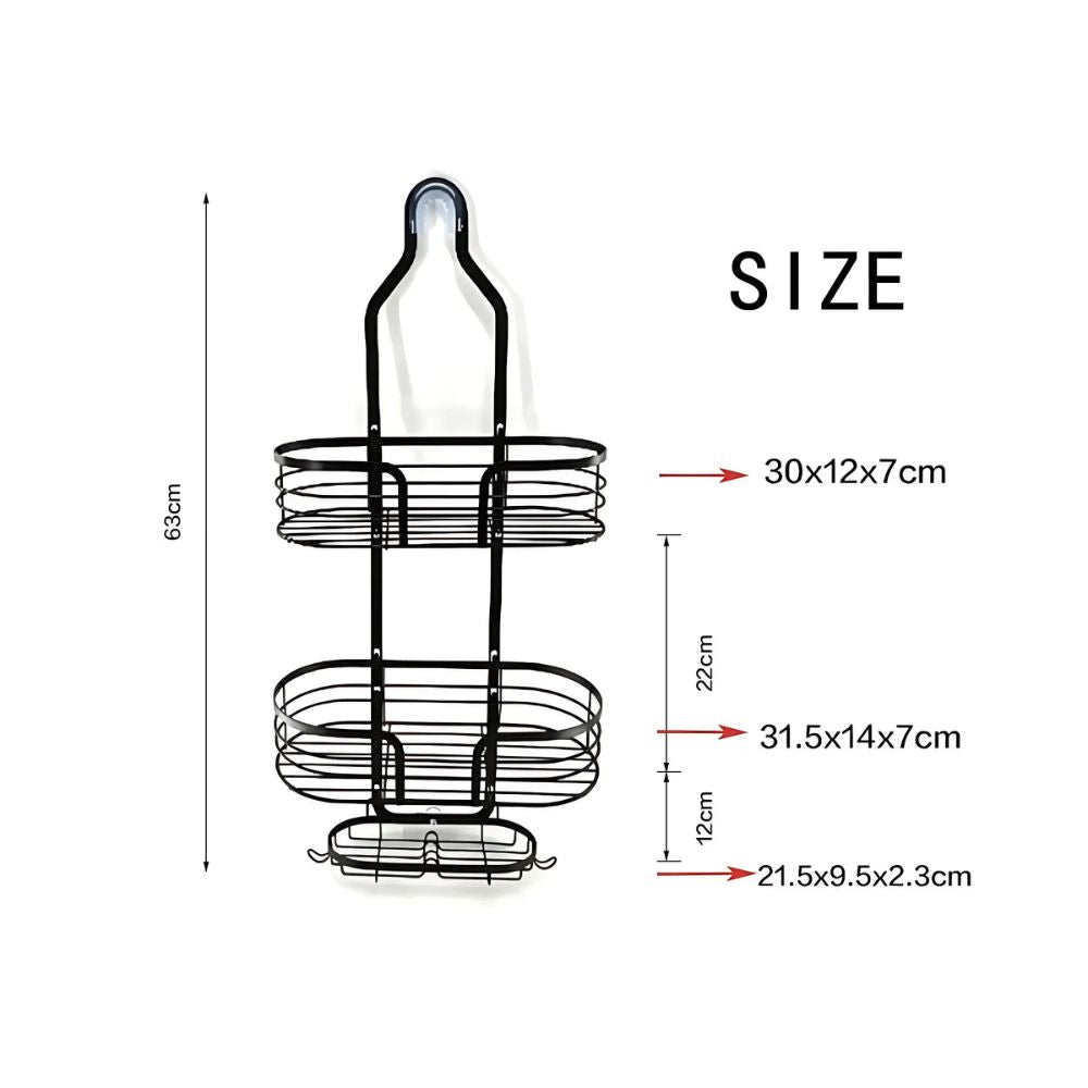 Three Layer Wall-Mounted Shower Organizer Caddy Durable Iron Bathroom Storage Shelf Black