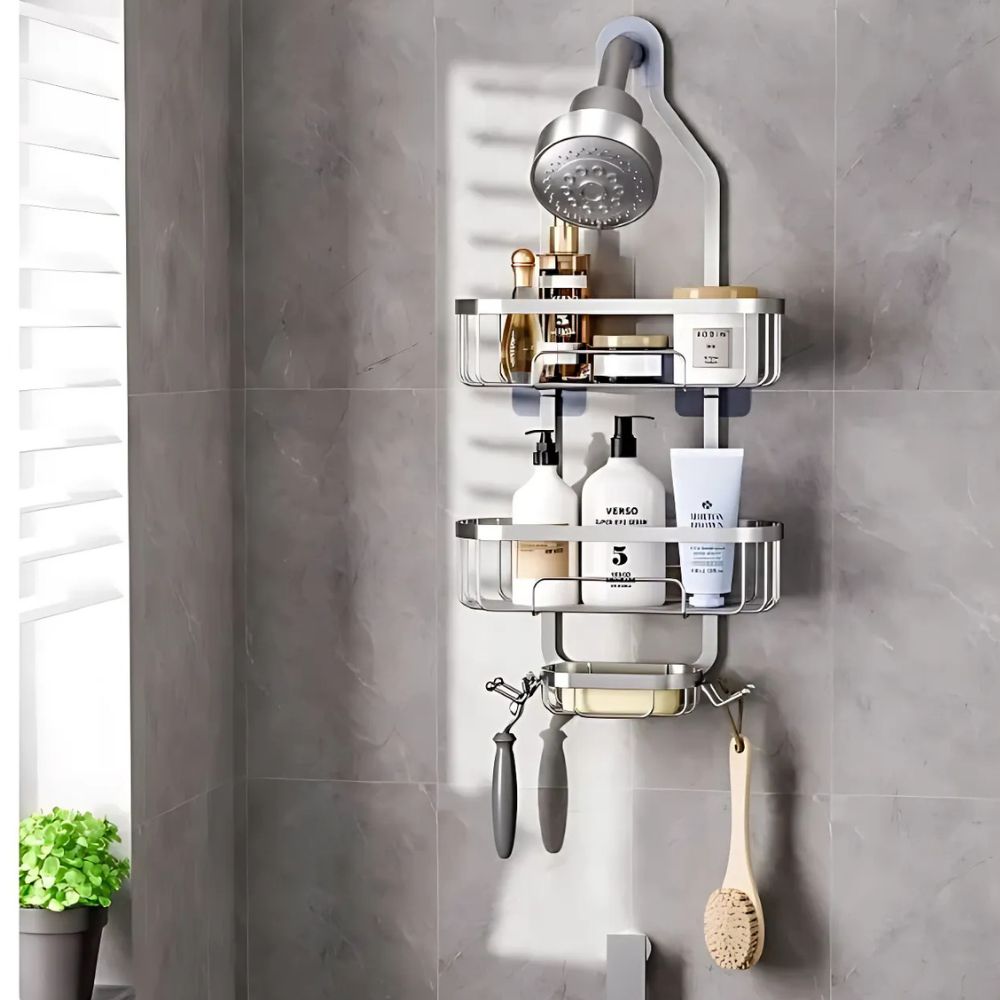 Three Layer Wall-Mounted Shower Organizer Caddy Durable Iron Bathroom Storage Shelf