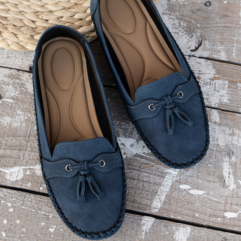 Harrow Becky women's slip-on flat loafers in soft, comfortable material, shown in a natural side view.