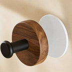 Round Self-Adhesive Wooden Wall Hook Natural Timber No-Drill Coat Towel Hat Hanger