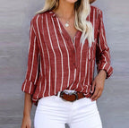 Harrow Candace striped casual blouse for women, light summer top with blue and white horizontal stripes, relaxed fit and short sleeves.