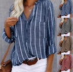 Harrow Candace striped casual blouse for women, lightweight summer top with horizontal blue and white stripes, front button detail.