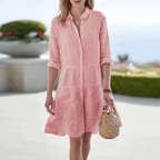 Harrow Cassandra casual summer dress for women with breezy striped fabric and button details, perfect for warm weather.