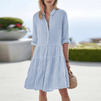 Harrow Cassandra casual summer dress for women featuring breezy striped fabric and button details.