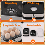 Multifunctional Egg Cooker with Transparent Lid for Steaming Eggs, Vegetables, and Snacks