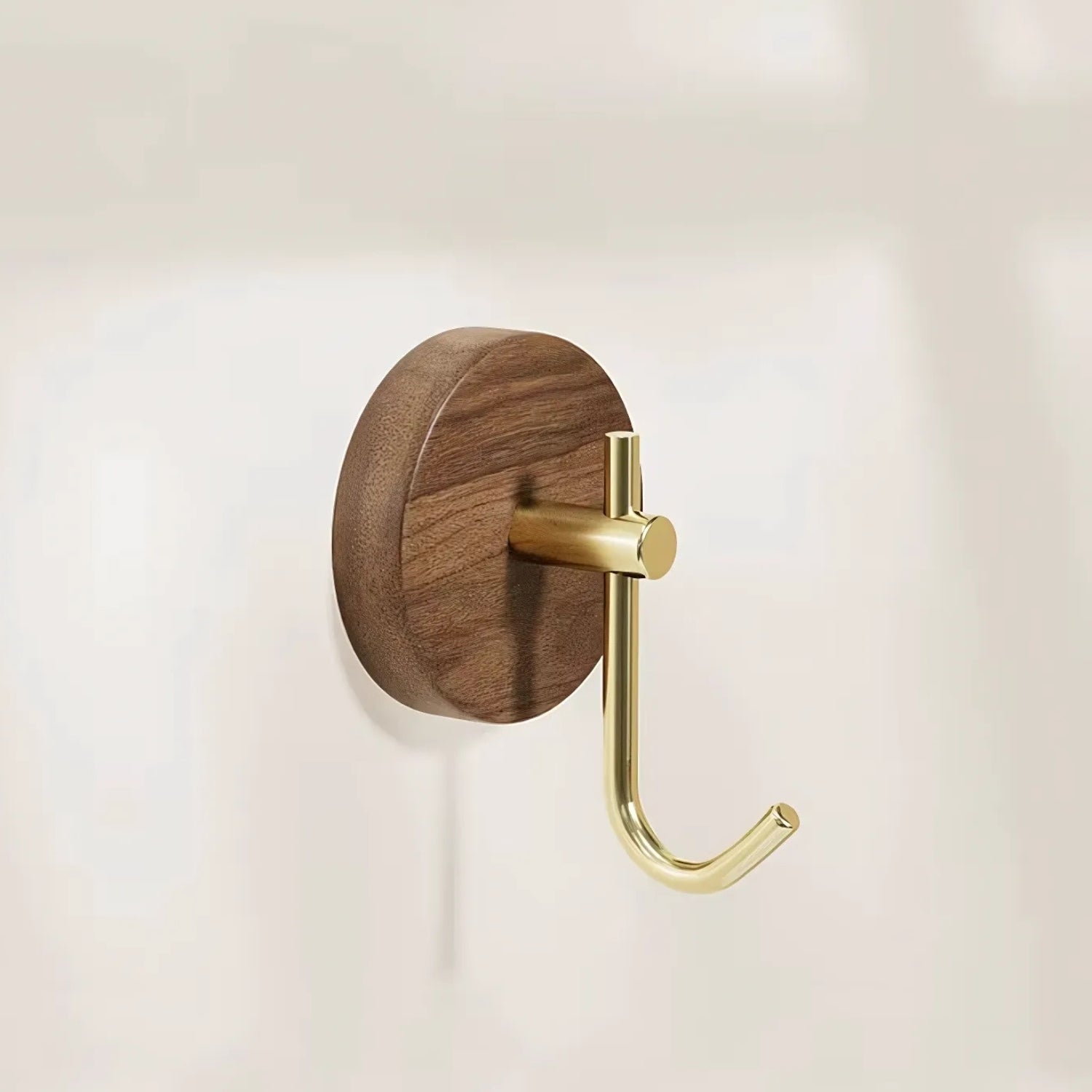 Round Self-Adhesive Wooden Wall Hook Natural Timber No-Drill Coat Towel Hat Hanger