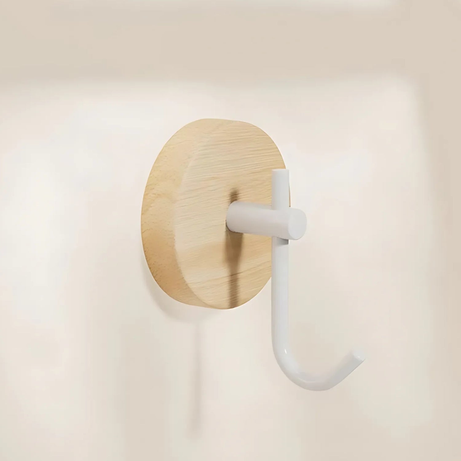 Round Self-Adhesive Wooden Wall Hook Natural Timber No-Drill Coat Towel Hat Hanger