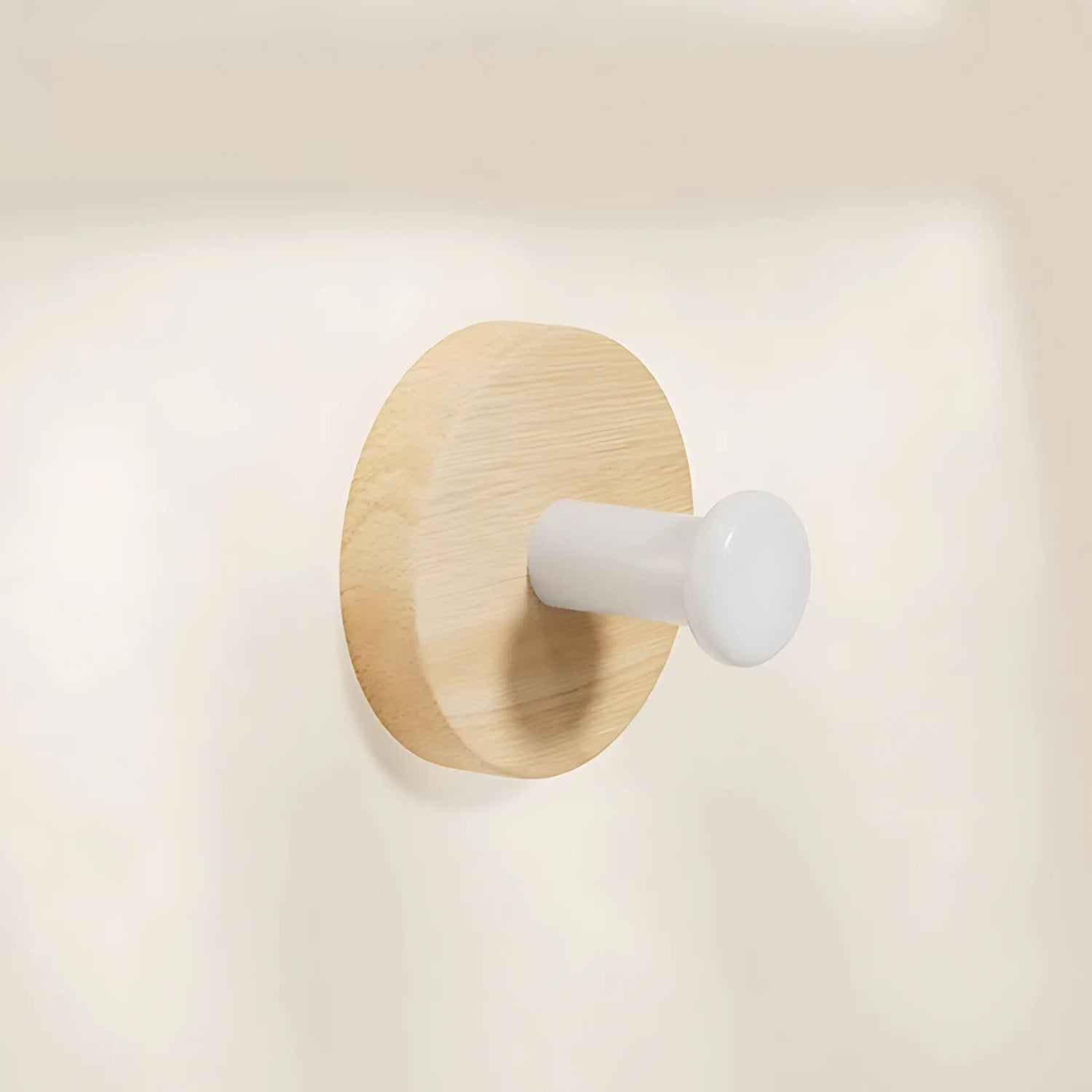 Round Self-Adhesive Wooden Wall Hook Natural Timber No-Drill Coat Towel Hat Hanger