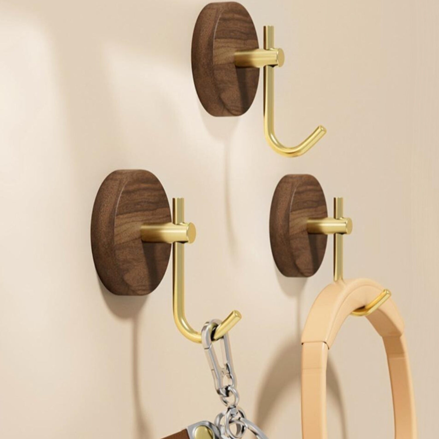 Round Self-Adhesive Wooden Wall Hook Natural Timber No-Drill Coat Towel Hat Hanger
