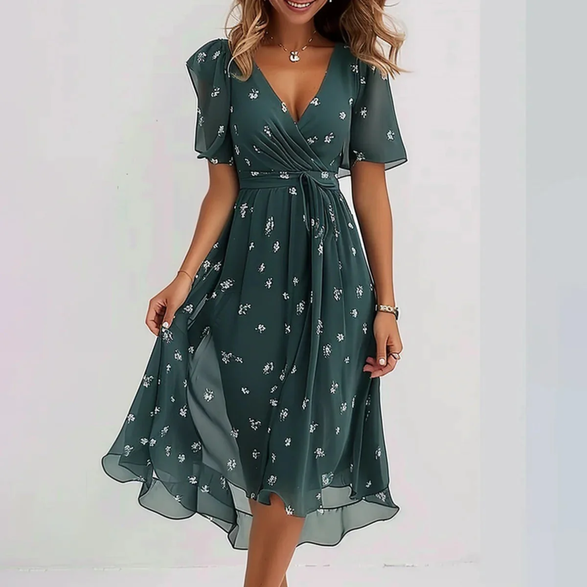 Harrow Connie floral midi dress for women featuring a vibrant summer floral pattern and elegant midi length.