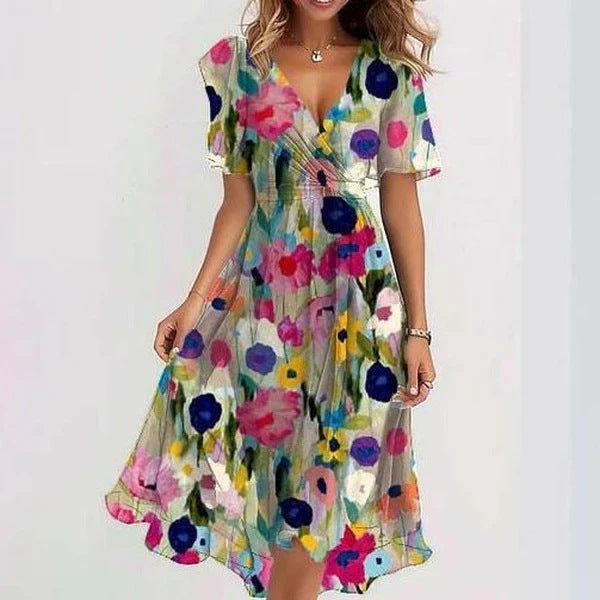 Harrow Connie floral midi dress for women featuring a feminine summer design with a fitted bodice and flowing skirt.