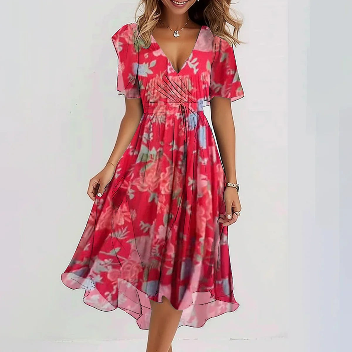 Elegant floral midi dress for women by Harrow, featuring a summery design and feminine silhouette.