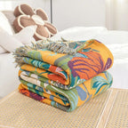 Cotton Blanket 79x90.5 Soft Tropical Design Throw for Home Decor and Layering