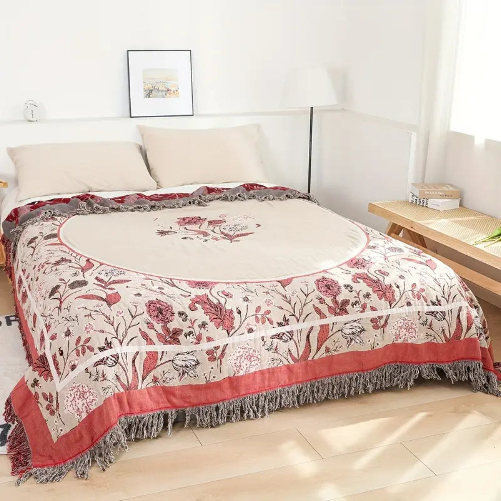 Cotton Blanket Lightweight Floral Design 79x90.5 Machine Washable All-Season Comfort