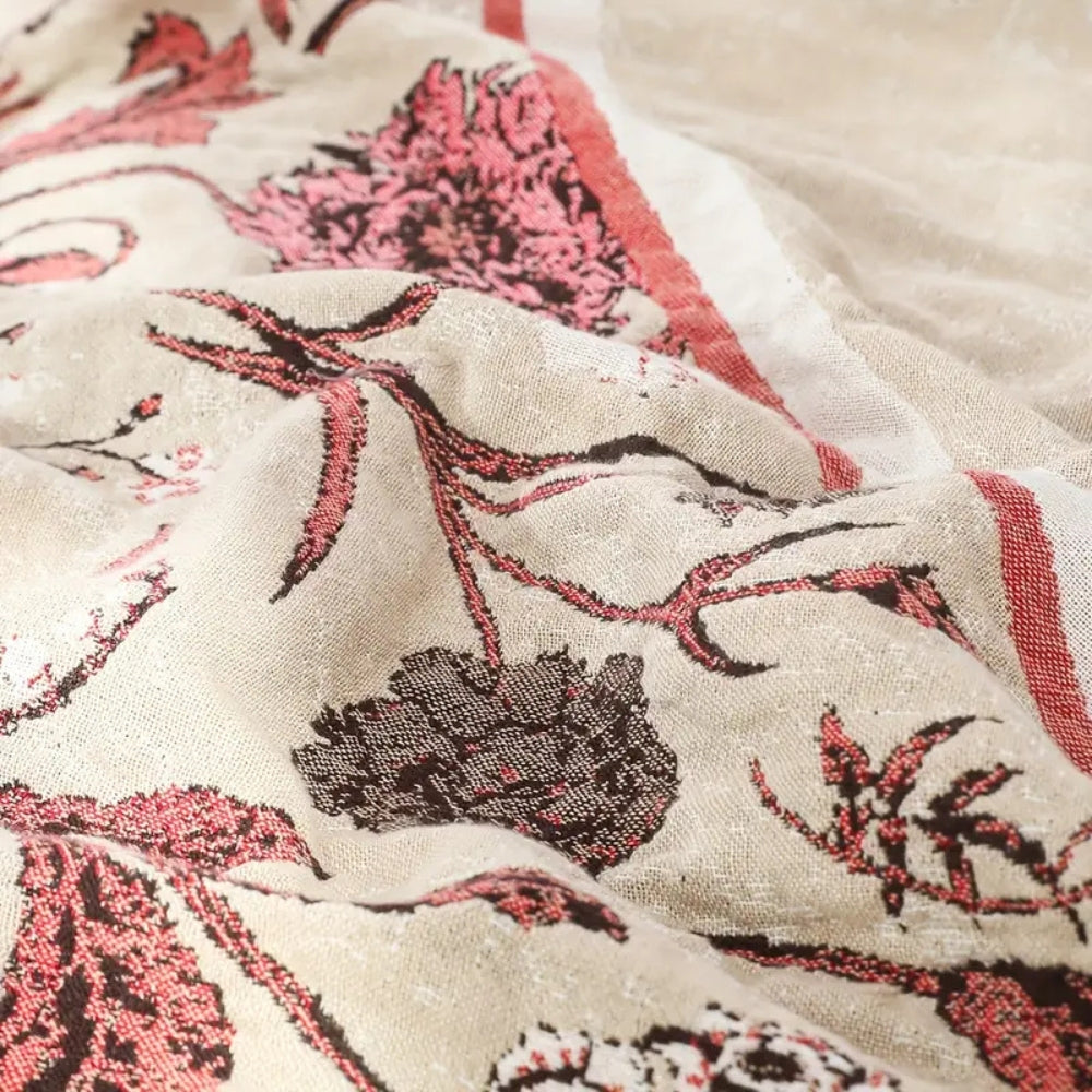 Cotton Blanket Lightweight Floral Design 79x90.5 Inch Machine Washable All-Season
