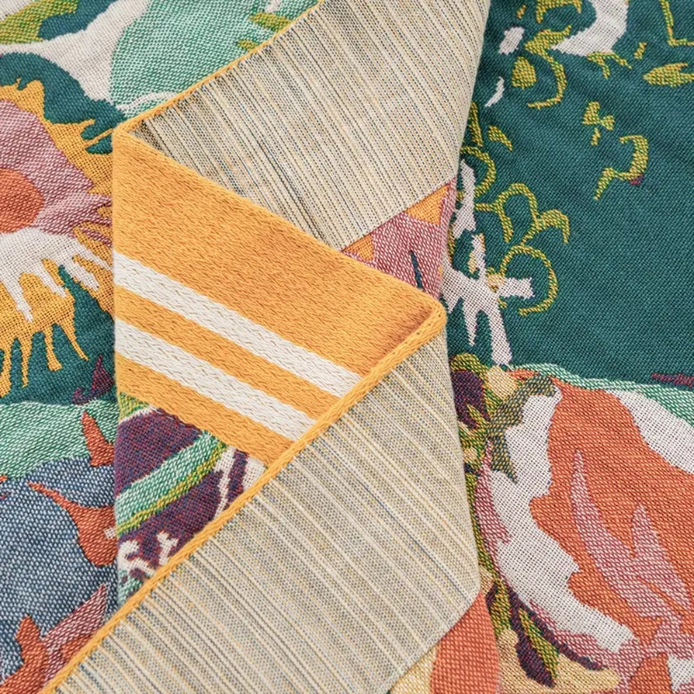 Cotton Blanket Reversible Floral Design Lightweight Jacquard 50x79 Inches Year-Round Comfort