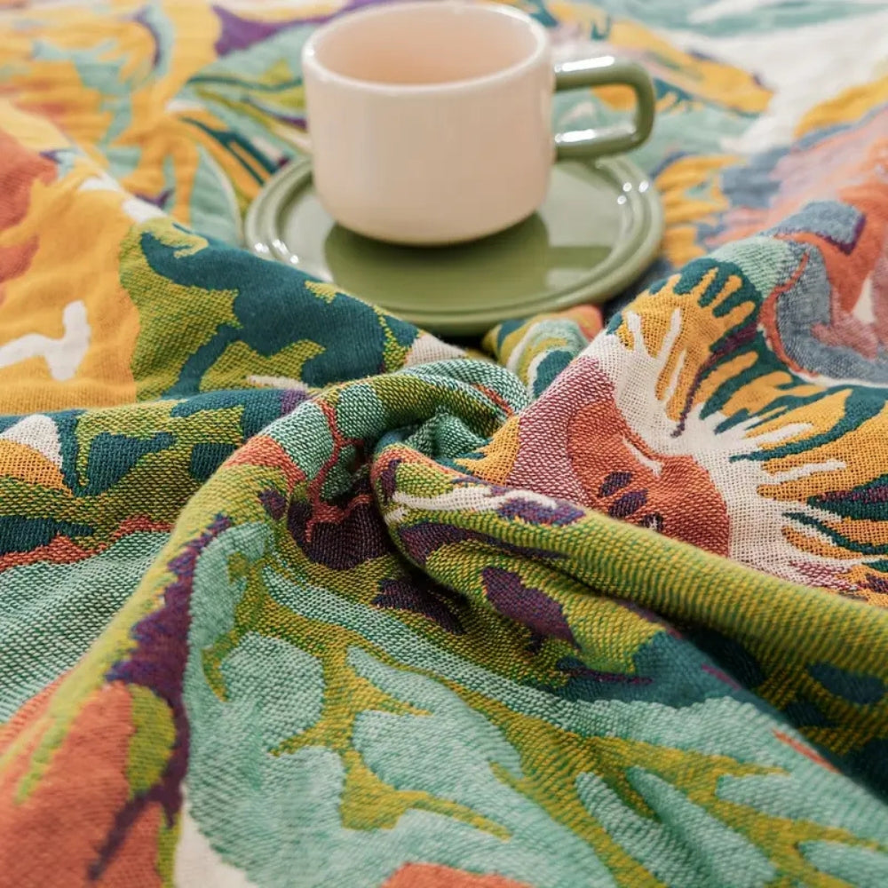 Cotton Blanket Reversible Floral Design Lightweight Jacquard 50x79 Inches All-Season