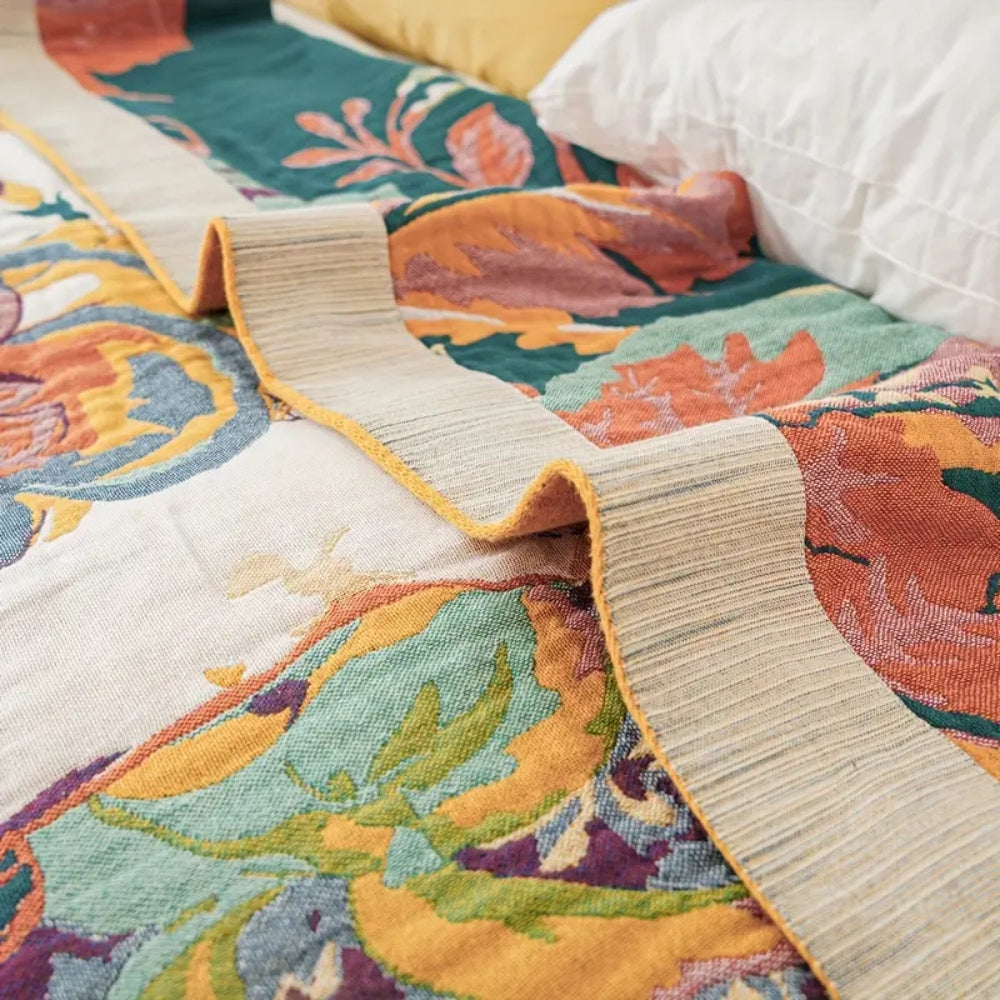 Cotton Blanket Reversible Floral Design Lightweight Jacquard 50x79 Inches Year-Round Comfort