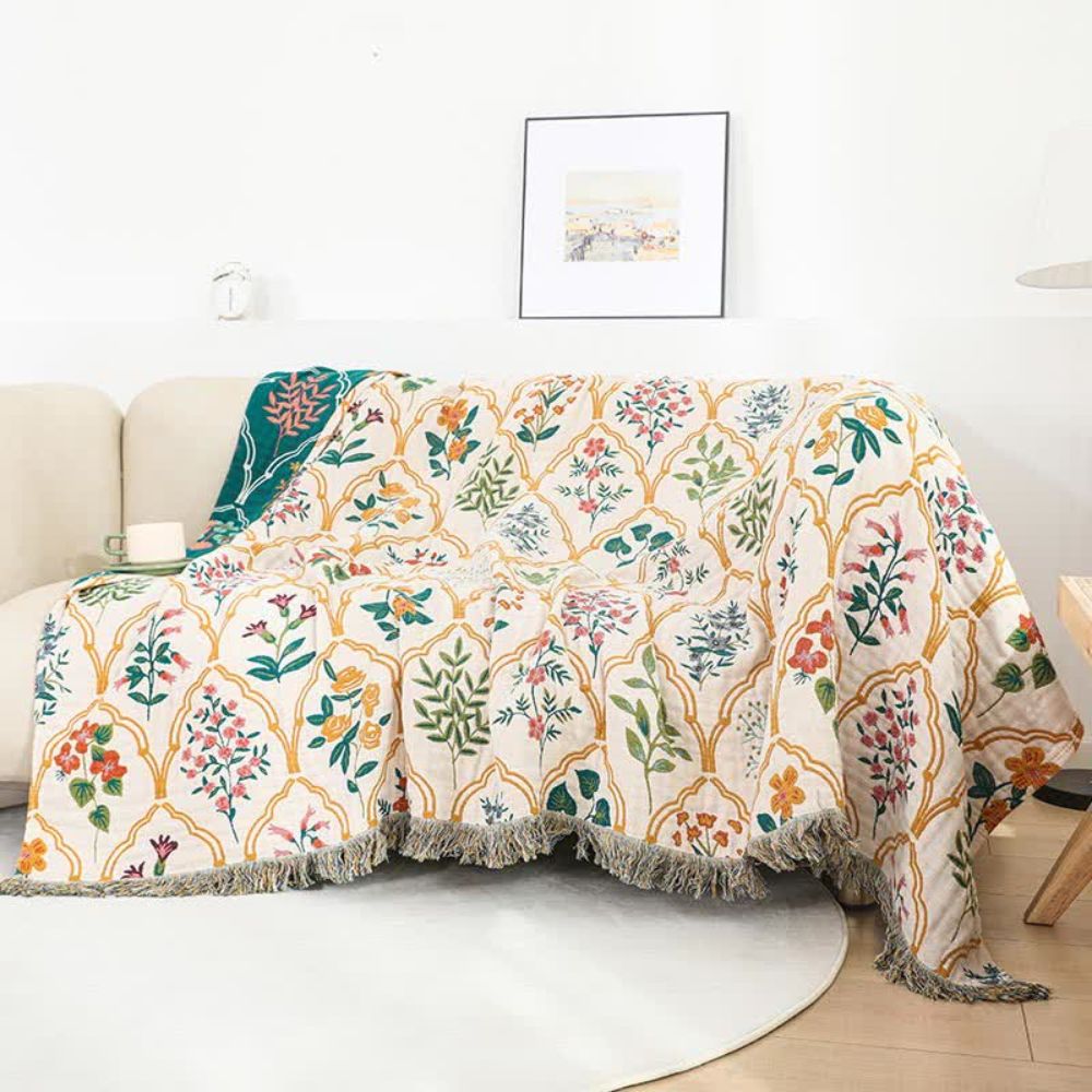Cotton Blanket Reversible Floral Pattern Lightweight Breathable Throw 59x79 or 79x90.5 Inches