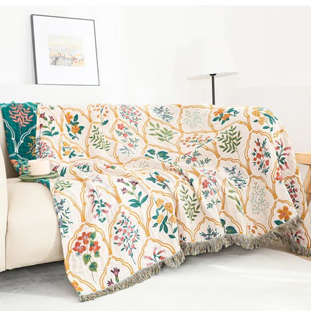 Cotton Blanket Reversible Floral Pattern Lightweight Breathable Throw 59x79 or 79x90.5 Inches
