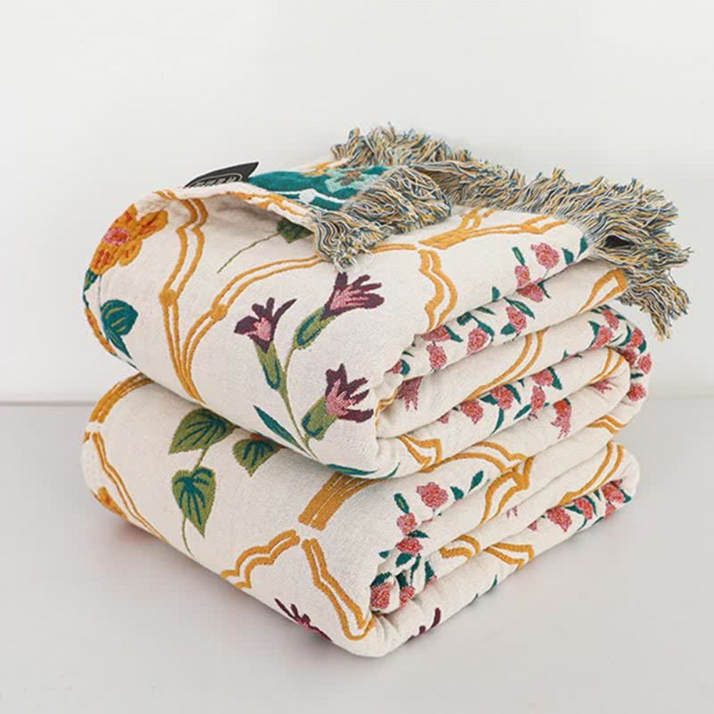 Cotton Blanket Reversible Floral Pattern Lightweight Breathable Throw 59x79 or 79x90.5 Inches