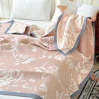 Flouriva Cotton Blanket Triple-Layered Gauze Soft Breathable Pink Rose Pattern
