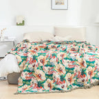 Cotton Blanket Floral Design 79x90.5 Inches Breathable Soft Throw with Tassel Edges