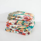 Cotton Blanket Floral Design 79x90.5 Inches Breathable Soft Throw with Tassel Edges