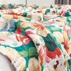 Cotton Blanket Floral Design 79x90.5 Inches Breathable Soft Throw with Tassel Edges