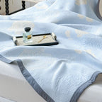 Cotton Blanket Reversible Blue Floral Design Lightweight Soft Breathable Home Decor Throw