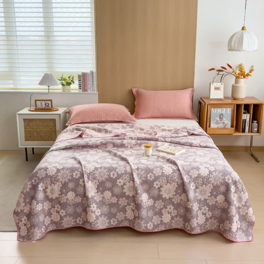 Cotton Gauze Blanket Reversible Floral Design Lightweight Soft Breathable Throw