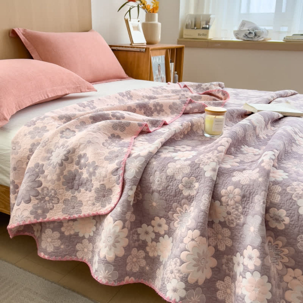 Cotton Gauze Blanket Reversible Floral Design Lightweight Soft Breathable Throw