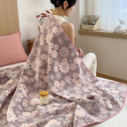 Cotton Gauze Blanket Reversible Floral Design Lightweight Soft Breathable Throw