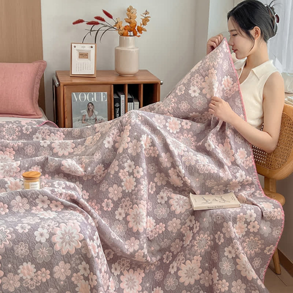 Cotton Gauze Blanket Reversible Floral Design Lightweight Soft Breathable Throw