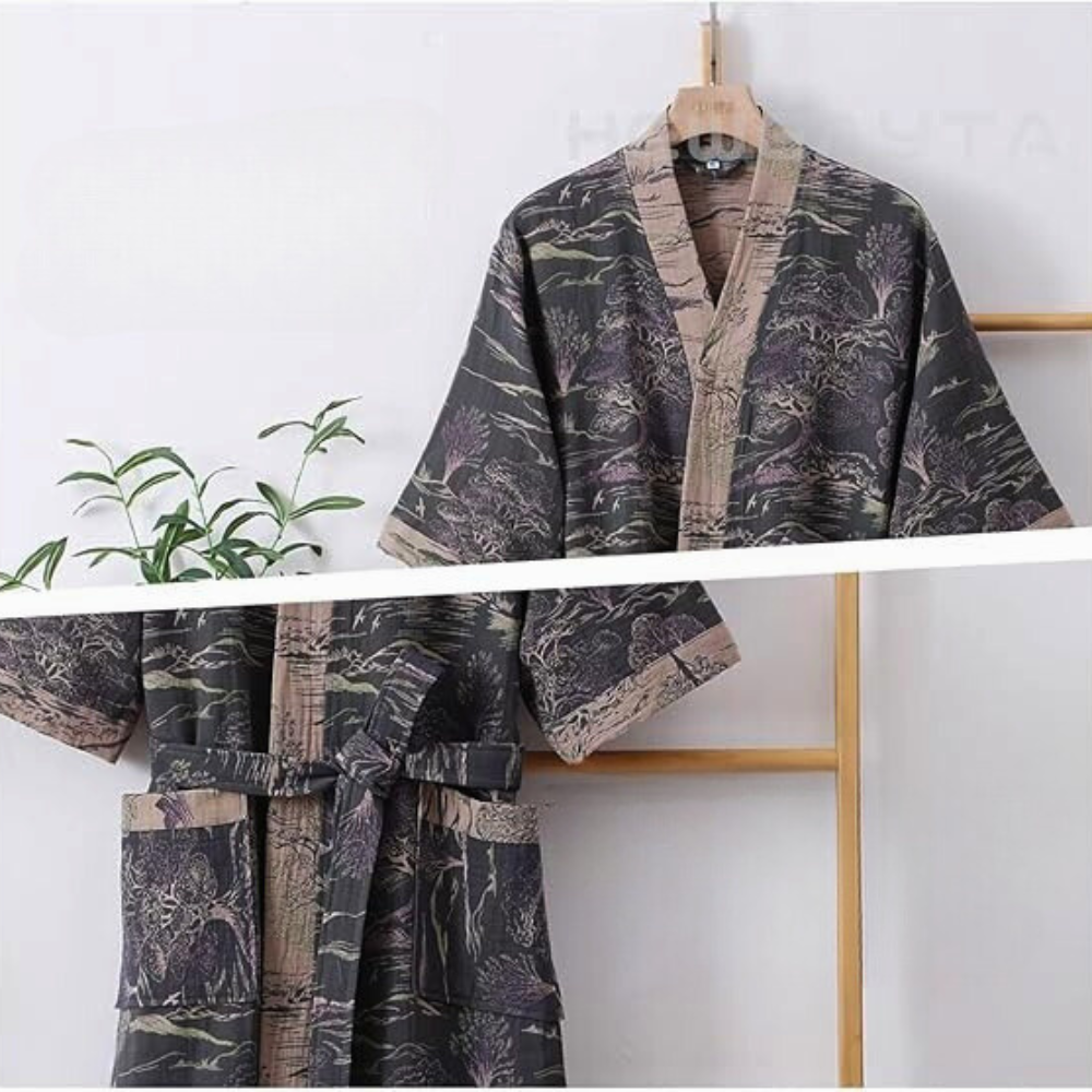 Lightweight Cotton Gauze Kimono Robe for Women Breathable Double-Layered Lounge Robe