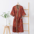 Lightweight Cotton Gauze Kimono Robe for Women Breathable Double-Layered Lounge Robe