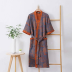 Lightweight Cotton Gauze Kimono Robe for Women Breathable Double-Layered Lounge Robe