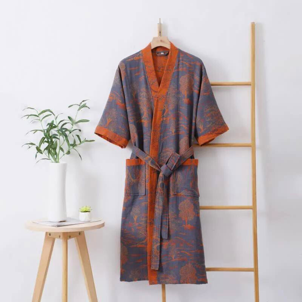 Lightweight Cotton Gauze Kimono Robe for Women Breathable Double-Layered Lounge Robe