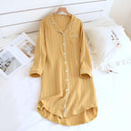 Cotton Long Sleeve Nightdress for Women Slimming Vertical Stripes Lightweight Breathable
