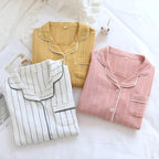 Cotton Long Sleeve Nightdress for Women Slimming Vertical Stripes Lightweight Breathable
