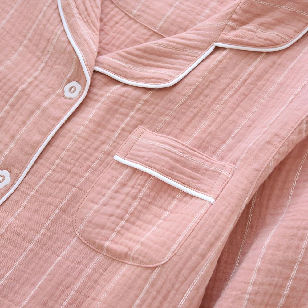 Cotton Long Sleeve Nightdress for Women Slimming Vertical Stripes Lightweight Breathable