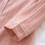 Cotton Long Sleeve Nightdress for Women Slimming Vertical Stripes Lightweight Breathable
