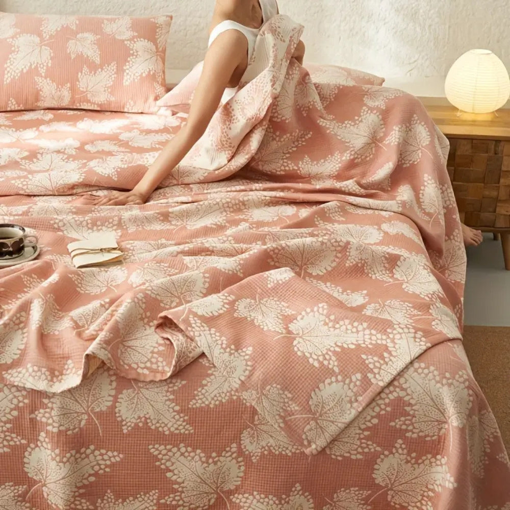 Cotton Summer Blanket Lightweight Breathable Floral Vine Leaf Pattern 59x79 to 79x90.5 Inches