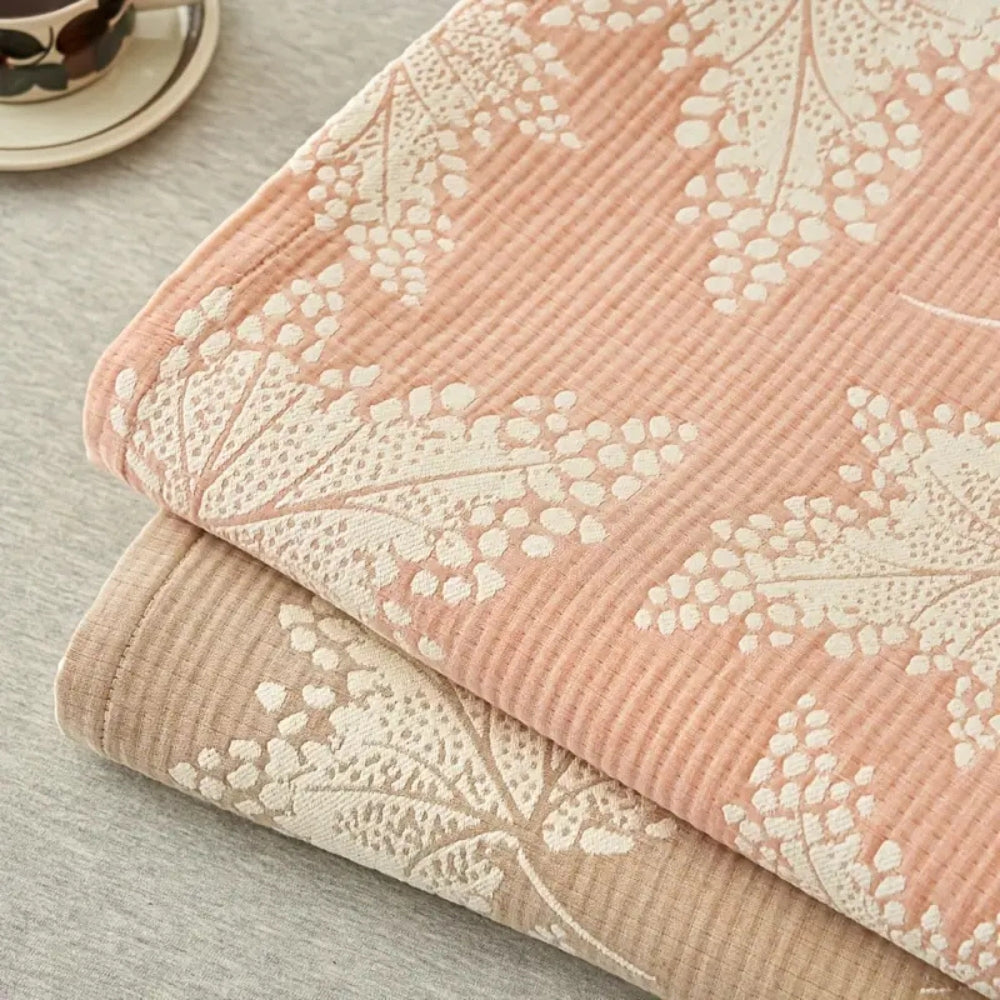 Cotton Summer Blanket Lightweight Breathable Floral Vine Leaf Pattern 59x79 to 79x90.5 Inches