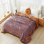 Cotton Tassel Blanket Lightweight Reversible Floral Jacquard Throw for Bed Sofa Chair 59x79 or 79x90.5 Inches